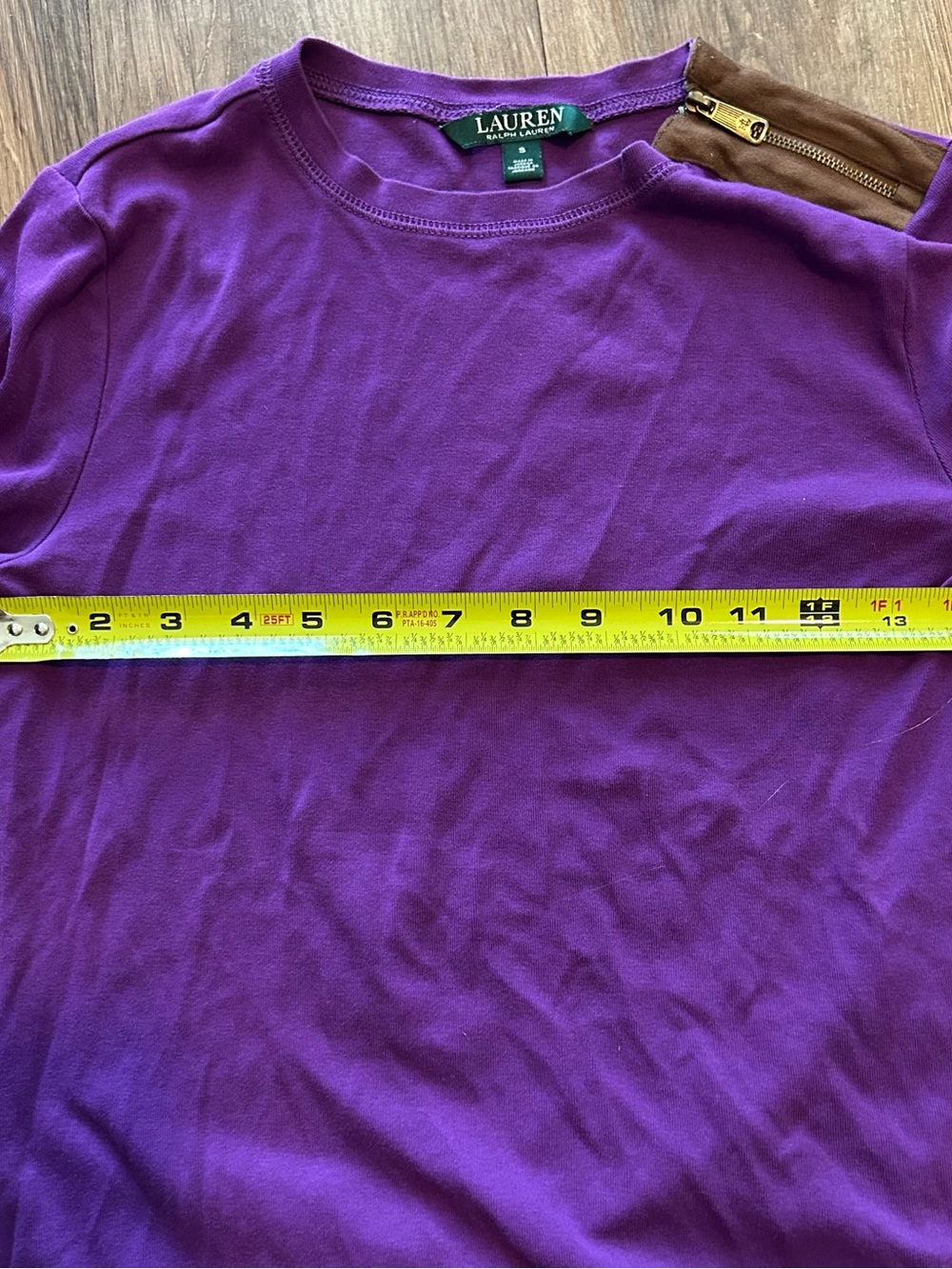 Ralph Lauren Purple Long Sleeve Shoulder Zip Elbow Patch Shirt Size Small - Picture 6 of 8
